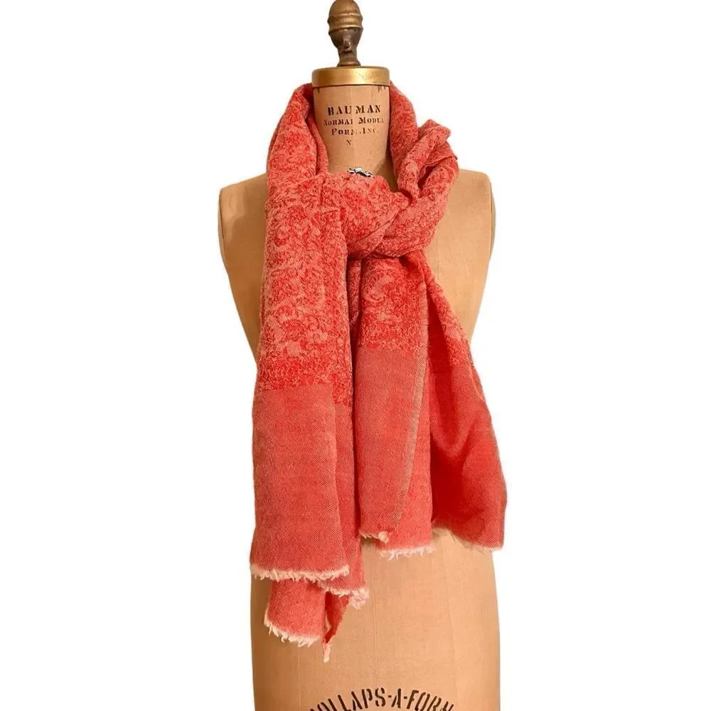 Valerie Stevens Woven Wool Pink Paisley Wrap Shawl Scarf 35” x 67” approx. - Picture 2 of 11